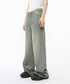Washed Gradient Loose Jeans - Color: Cyan - DRIPIOT