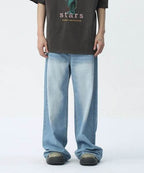 Washed Navy Loose Jeans - Color: Light Blue - DRIPIOT