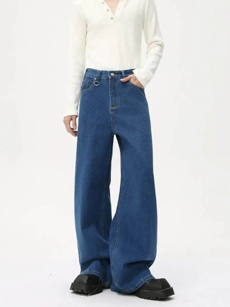 Washed Navy Loose Jeans - Color: Denim Blue - DRIPIOT