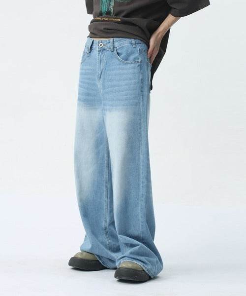 Washed Navy Loose Jeans - Color: Light Blue - DRIPIOT