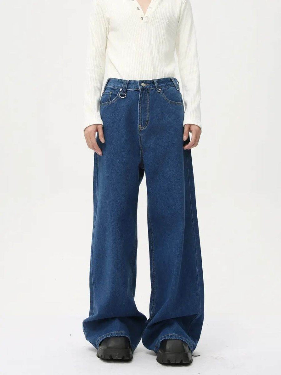Washed Navy Loose Jeans - Color: Denim  Blue - DRIPIOT
