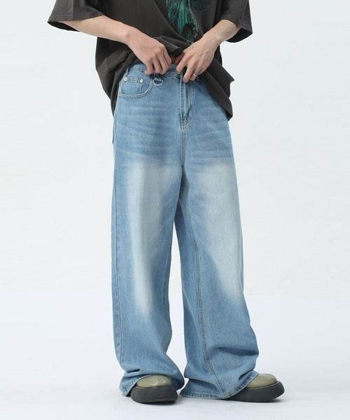 Washed Navy Loose Jeans - Color: Light Blue - DRIPIOT