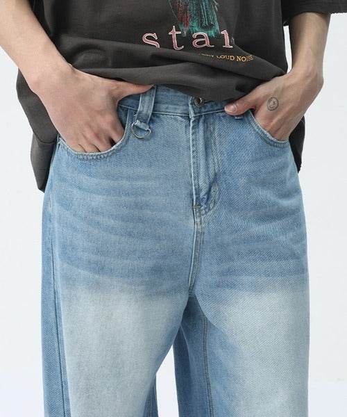 Washed Navy Loose Jeans - Color: Light Blue - DRIPIOT