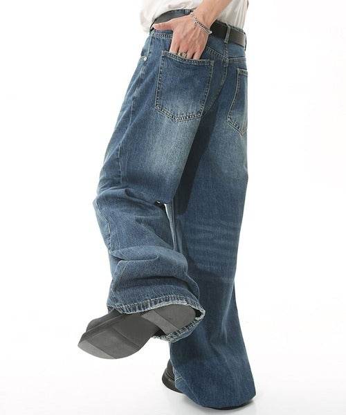 Washed Navy Loose Jeans - Color: Dark Blue - DRIPIOT