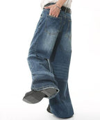 Washed Navy Loose Jeans - Color: Dark Blue - DRIPIOT