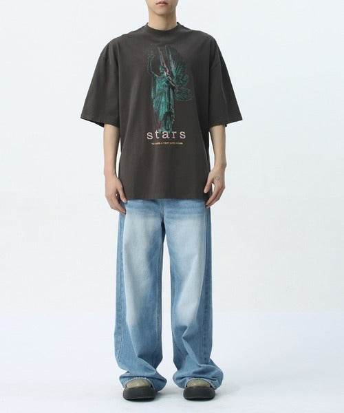 Washed Navy Loose Jeans - Color: Light Blue - DRIPIOT