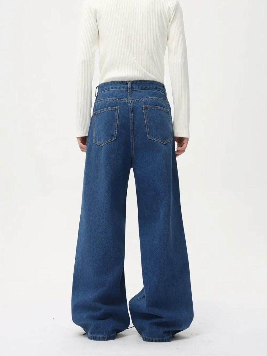 Washed Navy Loose Jeans - Color: Denim Blue - DRIPIOT