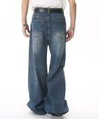 Washed Navy Loose Jeans - Color: Dark Blue - DRIPIOT