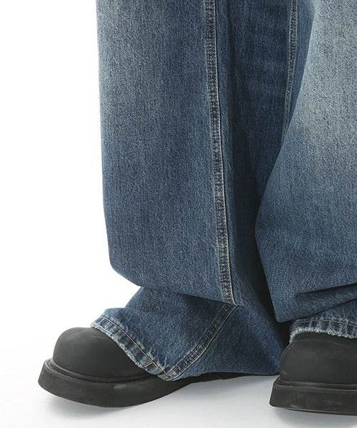 Washed Navy Loose Jeans - Color: Dark Blue - DRIPIOT