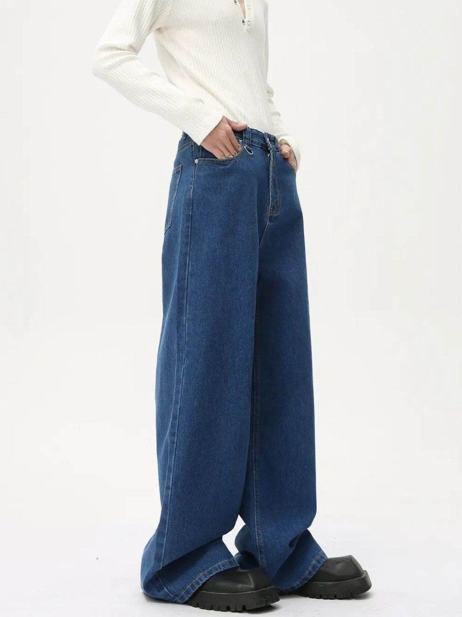 Washed Navy Loose Jeans - Color: Denim Blue - DRIPIOT
