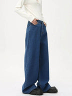 Washed Navy Loose Jeans - Color: Denim Blue - DRIPIOT