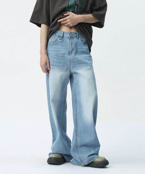 Washed Navy Loose Jeans - Color: Light Blue - DRIPIOT
