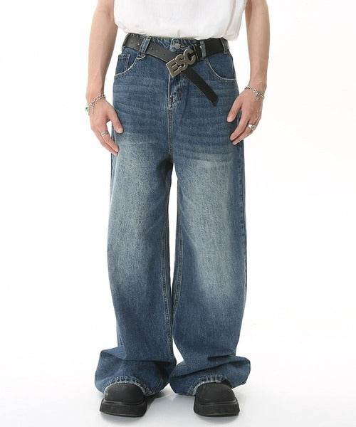 Washed Navy Loose Jeans - Color: Dark Blue - DRIPIOT