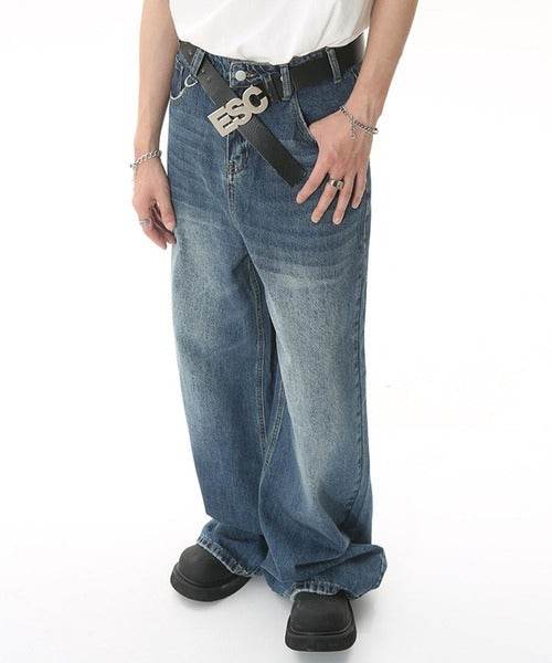 Washed Navy Loose Jeans - Color: Dark Blue - DRIPIOT