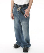 Washed Navy Loose Jeans - Color: Dark Blue - DRIPIOT