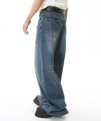 Washed Navy Loose Jeans - Color: Dark Blue - DRIPIOT
