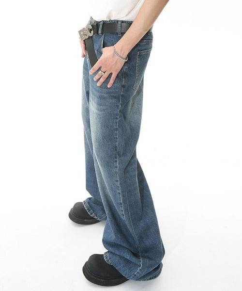 Washed Navy Loose Jeans - Color: Dark Blue - DRIPIOT