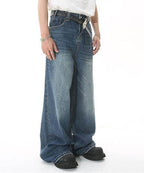 Washed Navy Loose Jeans - Color: Dark Blue - DRIPIOT