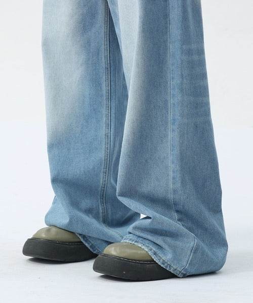 Washed Navy Loose Jeans - Color: Light Blue - DRIPIOT