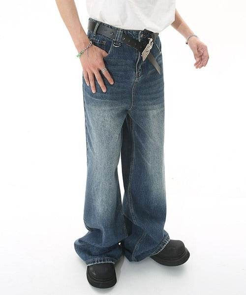 Washed Navy Loose Jeans - Color: Dark Blue - DRIPIOT
