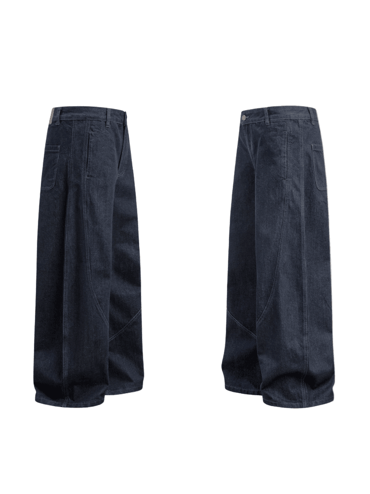 Wide Leg Curved Knife Jeans - Color: Blue - DRIPIOT