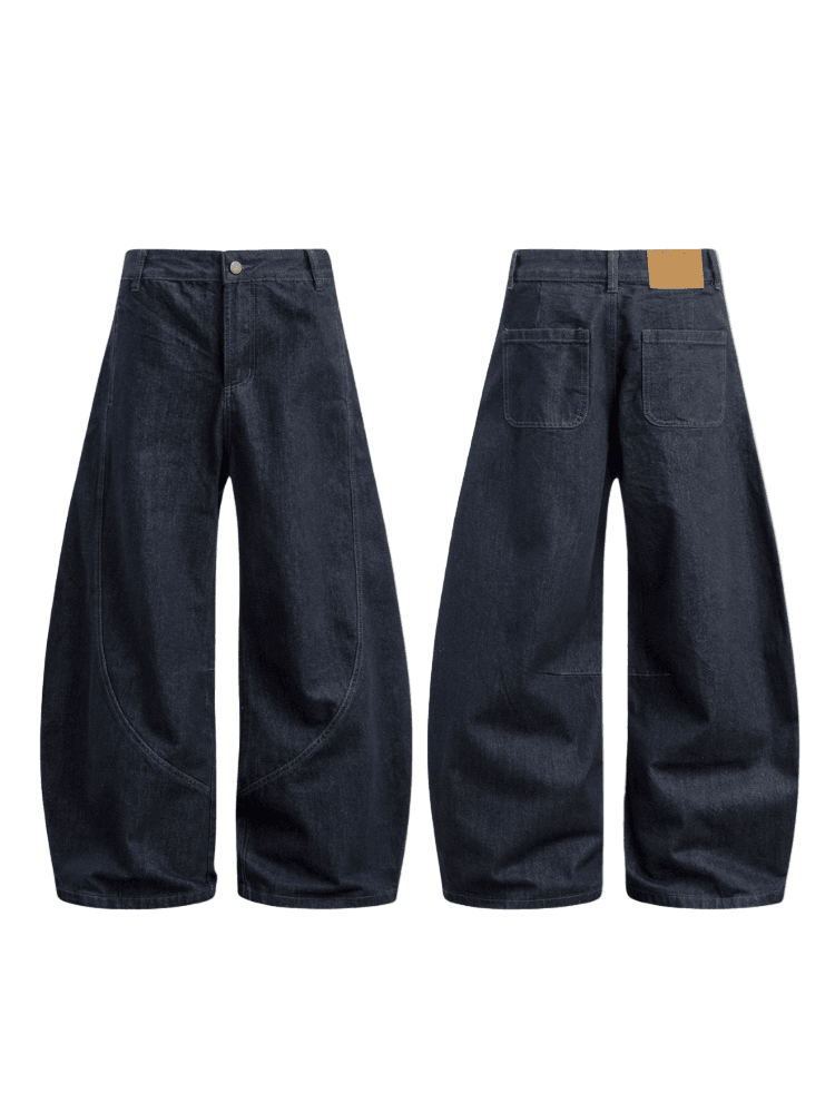 Wide Leg Curved Knife Jeans - Color: Blue - DRIPIOT