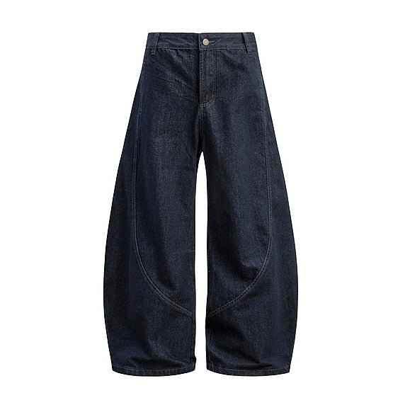 Wide Leg Curved Knife Jeans - Color: Blue - DRIPIOT