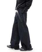 Wide Leg Curved Knife Jeans - Color: Blue - DRIPIOT