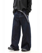 Wide Leg Curved Knife Jeans - Color: Blue - DRIPIOT