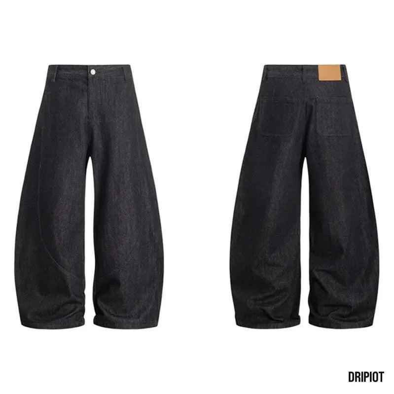 Wide Leg Curved Knife Jeans - Color: Black - DRIPIOT