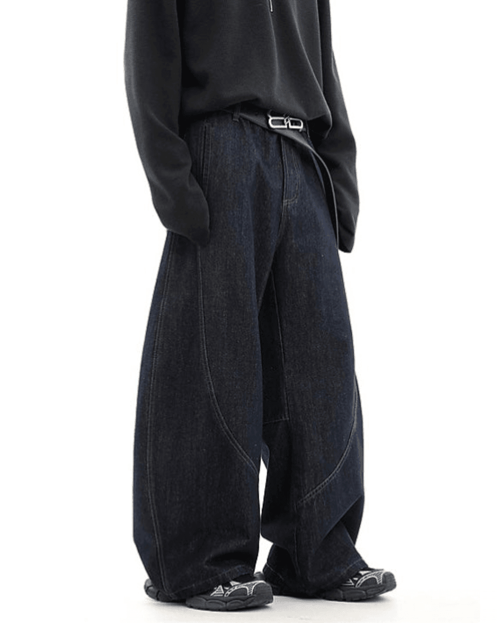 Wide Leg Curved Knife Jeans - Color: Blue - DRIPIOT