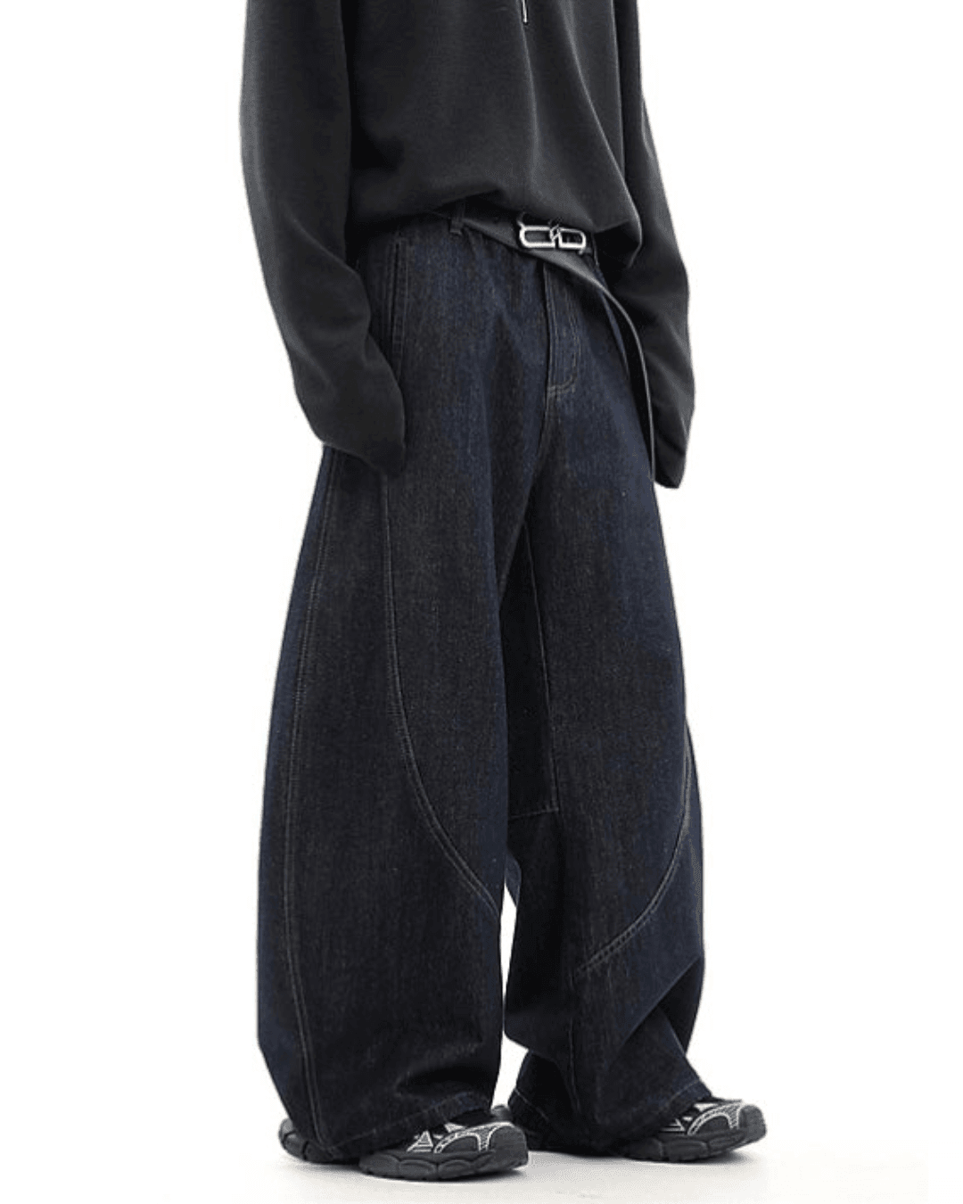 Wide Leg Curved Knife Jeans - Color: Blue - DRIPIOT