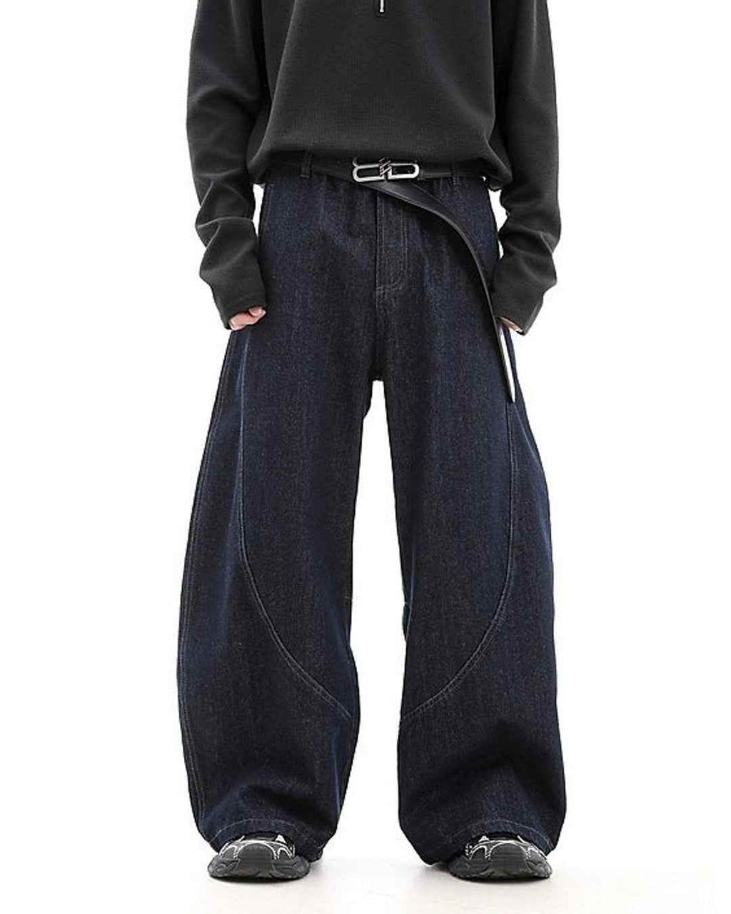 Wide Leg Curved Knife Jeans - Color: Blue - DRIPIOT