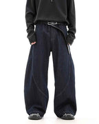 Wide Leg Curved Knife Jeans - Color: Blue - DRIPIOT