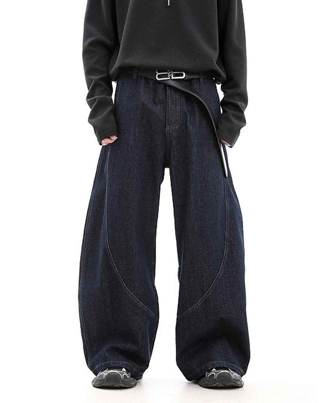 Wide Leg Curved Knife Jeans - Color: Blue - DRIPIOT