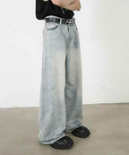 Worn Out Wide Jeans - Color: Light Blue - DRIPIOT