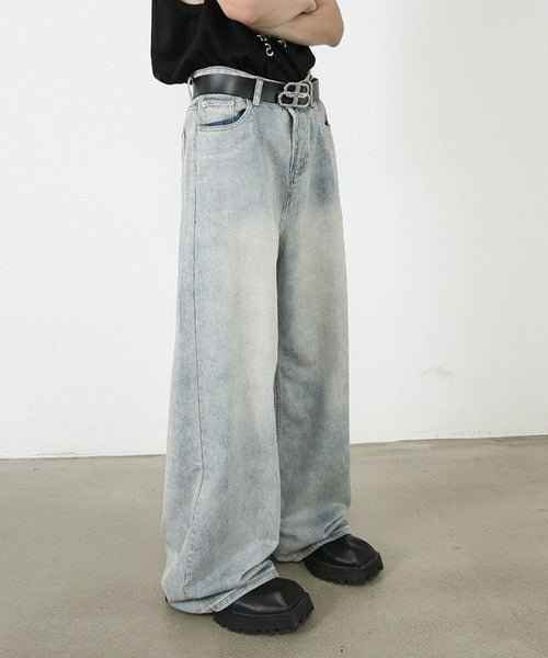 Worn Out Wide Jeans - Color: Light Blue - DRIPIOT