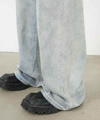 Worn Out Wide Jeans - Color: Light Blue - DRIPIOT