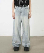 Worn Out Wide Jeans - Color: Light Blue - DRIPIOT