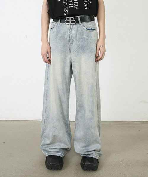 Worn Out Wide Jeans - Color: Light Blue - DRIPIOT