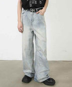Worn Out Wide Jeans - Color: Light Blue - DRIPIOT
